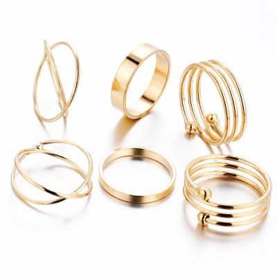 China Latest Fashion Styles 2019 Fashion Rings Set Jewelry Vintage 6pcs/set Gold Finger Rings For Women for sale