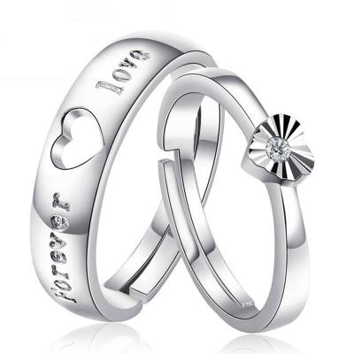 China Romantic Silver Plated Wedding Ring Set For Women And Man Simple CZ Gemstone Couples Bridal Rings for sale