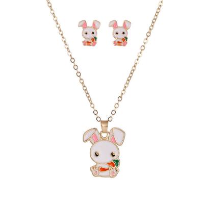 China Latest Fashion Styles Trendz 2020 Custom Fashion Zodiac Rabbit Necklace Earring Jewelry Set For Kids for sale