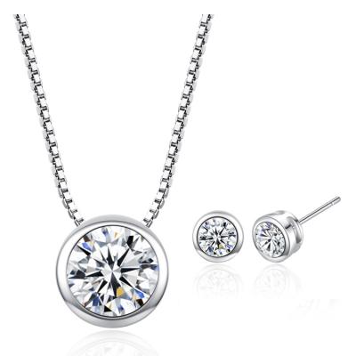 China 2020 Fashion CZ Luxury Wholesale CLASSIC Jewelry Set Silver Round Zircon Stud Earring Necklace Jewelry Set For Women for sale