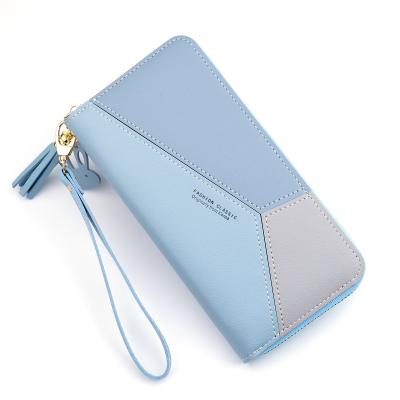 China New Color Waterproof Contrast Zipper Wallet Ladies Leather Wallet Wholesale Stitching Wallet for sale