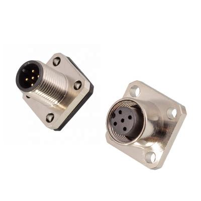 China Waterproof Automation Aviation Plug 2 3core 4pole 5 8 12 17pin A B D Coding M12 Square Flang Solder Female Male Receptacle for sale