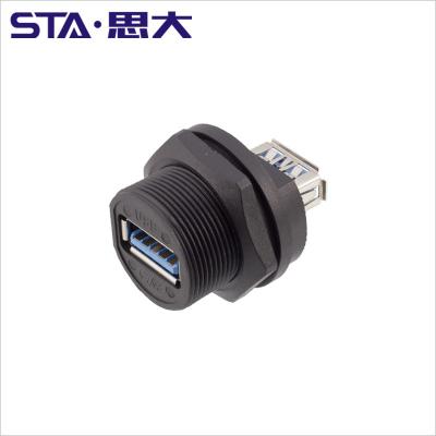 China Lighting Rear Mount Receptacle USB 3.0 2.0 Connector Dual Plug Outdoor Waterproof Female Bulkhead for sale