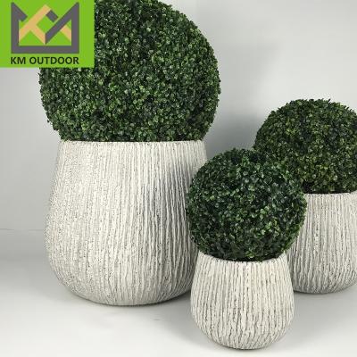 China Morden Popular Garden  Modern Decorative Fiber Clay Flower Planter Round Shape Planter Pot Cement flowerpots  Cou for sale