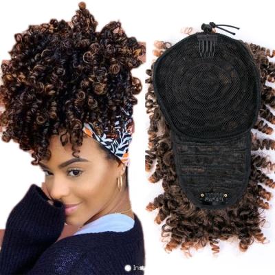 China Afro Curly Synthetic Hair Bun Hair Clip In Afro Ponytail Short Pony Tail Clip In Ponytail Hair Clip In for sale