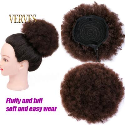 China Afro Curly Clip In Hair Bun 8 Inch Afro Brown Drawstring Ponytail High Temperature Hair Bun Synthetic Curly Hair Bun In Hair Extension On Puff Hair Bun for sale