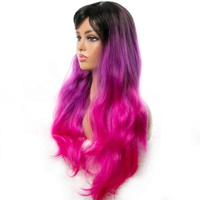 China Long Body Wave Wavy Wigs For African American Synthetic Headband Women Purple Hair Ombre Hair Wigs for sale