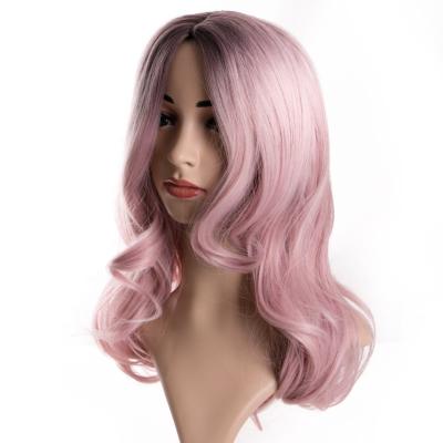 China Synthetic Body Wave Hair Wig, 20 Inches High Heat For Women Natural Medium Size Dark Afro Pink Ombre Color Hair Wigs Cosplay for sale