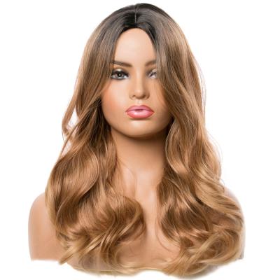 China Synthetic Body Wave Wigs Black Gold Middle Part Cosplay Wigs For Women Long Hair Wigs Ombre Hair Mix for sale