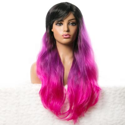 China Long Body Wave Wavy Wigs For Black Women African American Synthetic Hair Orange Purple With Bangs Heat Resistant Wig for sale