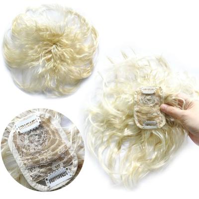 China Beauty Hair Salon Natural Synthetic Wig Top Fills Short Fluffy Curly White Hair Wigs Female Invisible Top Hair Accessories for sale