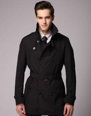 China Classic Design Anti Shrink Belted Technical Cotton Trench Coat Mid Length Double Breasted Man for sale