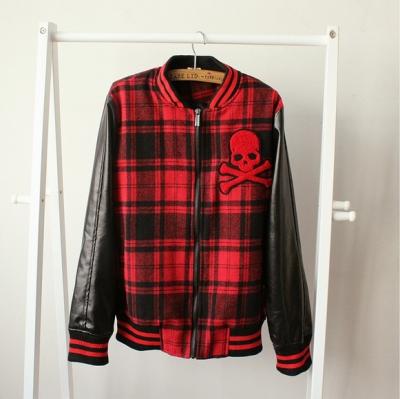 China Custom Made Mens Freshman Plaid Breathable Varsity Jacket With Leather Sleeve Contrast for sale