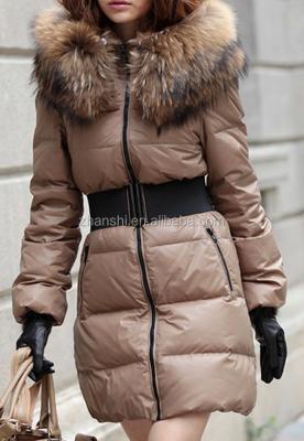 China New Arrival Anti-Shrink Ladies Luxury Winter Long Down Feather Coat With Big Fur Collar for sale