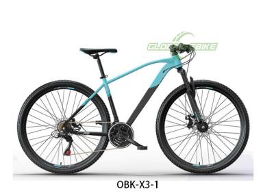 China OBK-X3 Steel Frame Disc Brake Mountain Bike Met Shimano 21 Speed Rood Blauwe banden Te koop