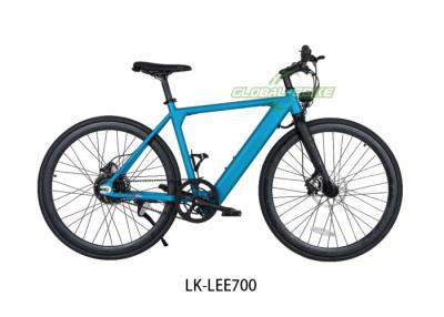 China Bicicleta eléctrica de carretera Bicicleta 36V cargador rápido 3A cinturón de carbono de velocidad única tenedor rígido azul en venta