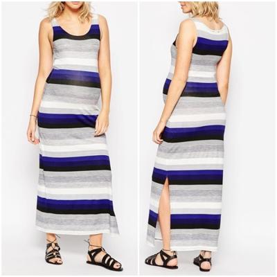 China Comfortable Anti Allergy Scoop Neckline Maternity Dresses Stripe T-shirts Printed Maxi Dress for sale