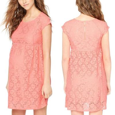 China Anti-allergy Anti-allergy OEM Service Lace Mother Dress Summer Pink Maternity Shorts Sashes Comfortable Maternity Wear for sale