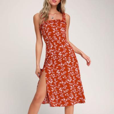 China Anti-Static Anti-static Chiffon Dresses For Women Floral Print Dress Summer Bohemian Dress Ruffled Shoulder Strap for sale