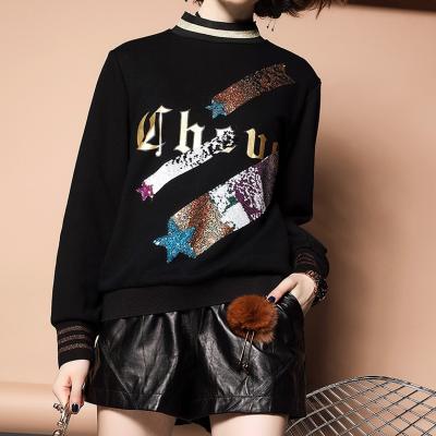 China Anti-Shrink Fashion Embroidered Sequins Printed Anti-Shrink Wholesale Long Sleeve Women's T-Shirts For Ladies T-shirts for sale