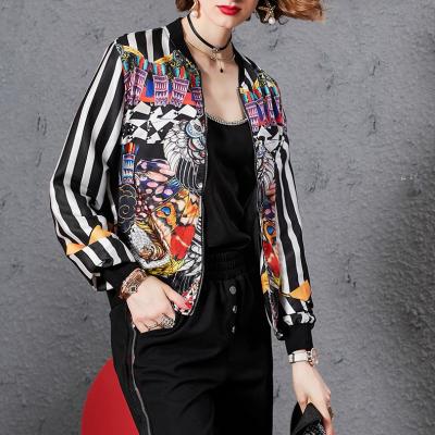 China Fashion Spring Fashion Sunblock Zipper Jacket Wholesale Long Sleeve Long Rib Printed Women's Casual Jacket for sale