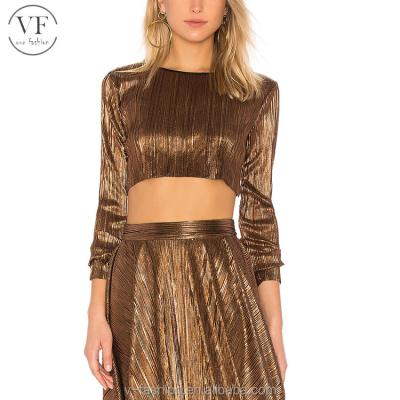 China Anti-Static Anti-Static High Quality Gold Long Sleeve Crop Top and Border Two-Piece Dress for sale