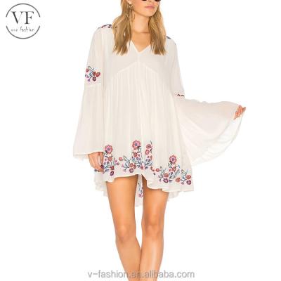 China 100% Anti-Static Viscose White Women Kaftan Embroidered Anti-Static Dress for sale