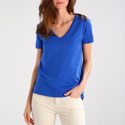 China Anti-pilling anti-pilling OEM v-shape collar t-shirt, high quality 100% cotton t-shirt for women for sale