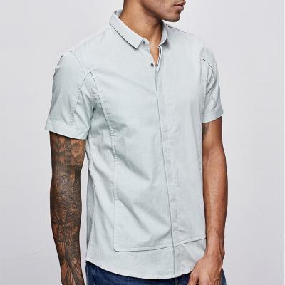 China Anti Pilling Anti Pilling Mens Cotton Short Sleeved Button Down Shirts Solid Color Stretch Dress Shirt for sale