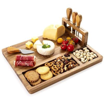 China Sustainable Acacia Wood Cheese Cutting Board For Kitchen With Knife Set for sale