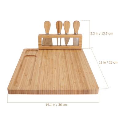 China Sustainable bamboo cheese board set with slate cheese board and tool holder includes 4 cheese knives for sale