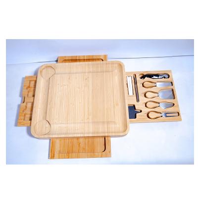 China Sustainable Unique Design Hot Selling Cheese Plates Knife Set Bamboo Cutting Board Set With Drawer for sale