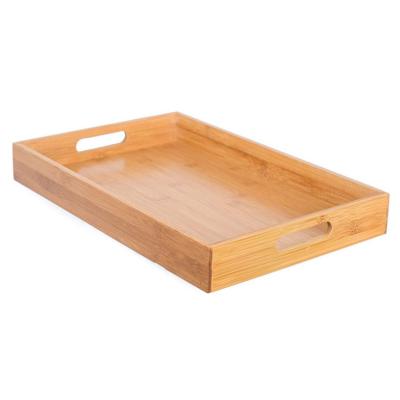 China Sustainable Affordable Cost Effective Rectangle Shape 3 Pcs Handmade Bamboo Breakfast Tray With Handle for sale