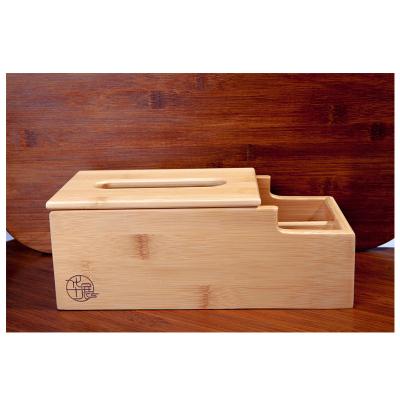 China Multifunctional Promotional Good Quality Natural Color Desktop Storage Bamboo Tissue Box for sale