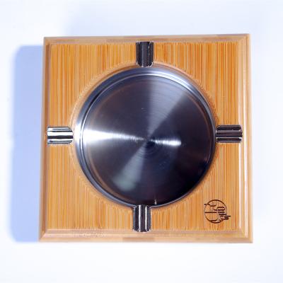 China Natural Environmental Health Ash Tray Decor Bamboo Stainless Steel Dish Bargain Price Custom Ashtray for sale