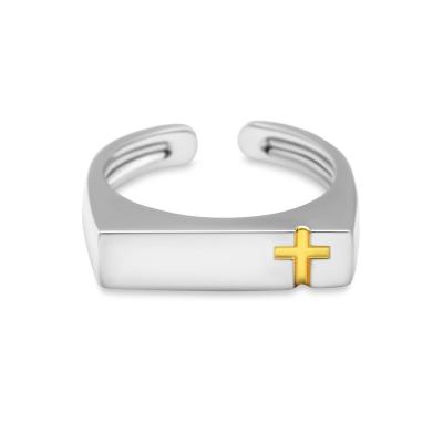 China Vintage CLASSIC Classic Cross Christian Christ Gold 925 Sterling Silver Adjustable Joint Ring Accessories for sale