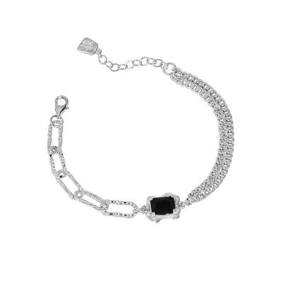 China TRENDY Irregular Geometry Wand Black CZ Restrictor Chain Cavity 925 Sterling Silver Bracelet For Women Men for sale