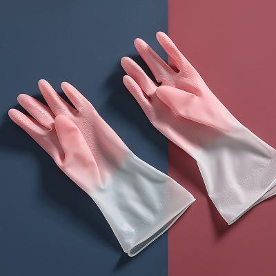 China 32cm Length Dish Washing Pink Green Blue Multicolor Latex Dish Washing Silicone Household Cleaning Rubber Gloves for sale