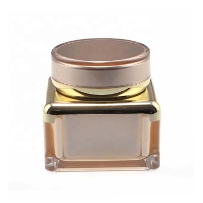 China LOW MOQ 30g 50g Square Profile Double Wall Cosmetic Packaging Cream Jar Plastic Color Empty Acrylic Gold Skin Care Cosmetic Bottle for sale