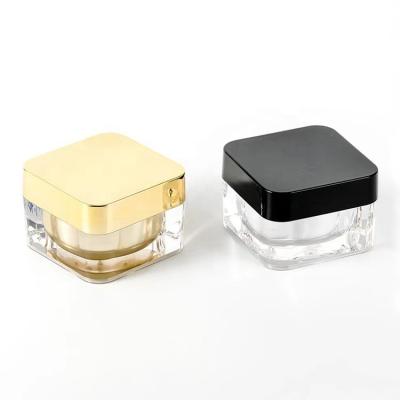 China Cosmetic Gold Color Square Shape 5g 10g 0.5oz 1oz 1.7oz Double Wall Acrylic Cosmetic Cream Jar Container Empty Skin Care Packaging for sale