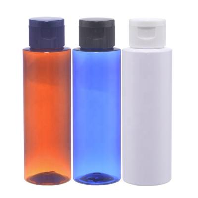 China PET Shoulder 100ml Plastic Cosmetic Packaging Amber White Gel Lotion Bottle Flat Empty Cosmetic Toner Container Bottle With Flip Top Cap for sale