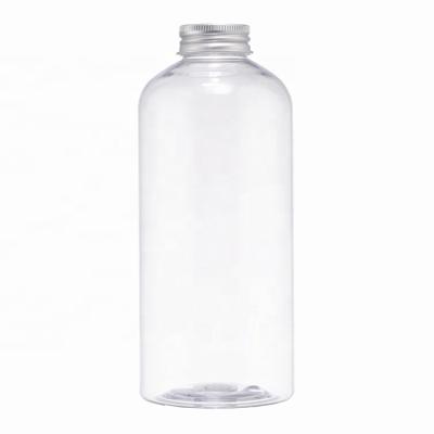 China Shoulder 500ml PET Cosmetic Transparent Round Bottle With Aluminum Cap Toner Drinks Packaging Large Capacity Eco-Friendly Container for sale