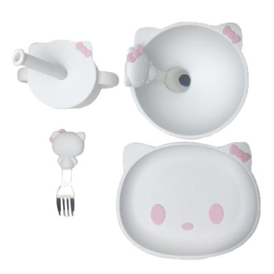 China Customized Sizes Cartoon Kitten Shape Baby Silicone Feeding Set Bpa Free for sale