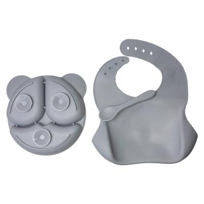 China Food Plate Baby Dinnerware Silicone Feeding Set Customized Sizes Grey Bear Shape 3Pcs en venta