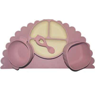 China MHC Silicone Set de alimentación de bebés de alimentación de los pechos utensilios de mesa para niños Plato de silicona para niños pequeños tenedor y cuchara niños en venta