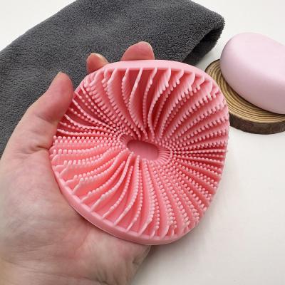 China Customized Logo Ellipse Pink Massager Brush Scalp Brush Silicone Back Bath Brushes Scrubbers for sale