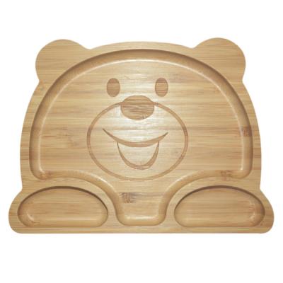 China MHC Silicon Divided Suction Dining Kids Wooden Food Bamboo Cutlery Silicon Baby Plate for sale