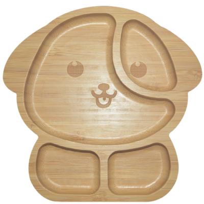 China MHCsilicon Bamboo Baby Plate BPA Free Divided Suction Dining Wooden Food Bamboo Cutlery en venta