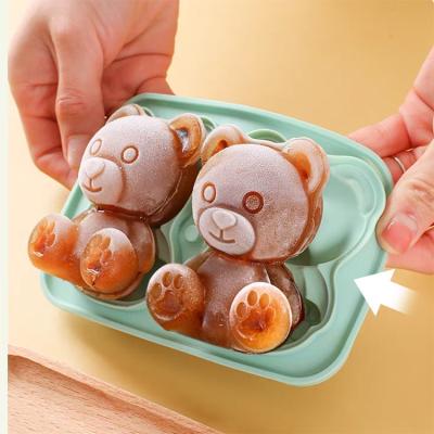 China MHC Bpa Free Ice Cube Tray With Lid And Bin Large Easy Release 3D Bear Shape Silicone Ice Cube Tray for sale