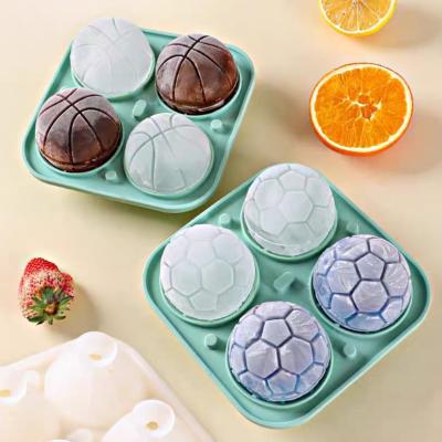 China MHC Eco-Friendly Silicone Ice Cube Trays For Freezer With Cover Balls 3D Football Round Ice Mould for sale